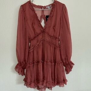 NWT Fashion Nova Juliet Flare Ruffle Mini Dress - Mauve